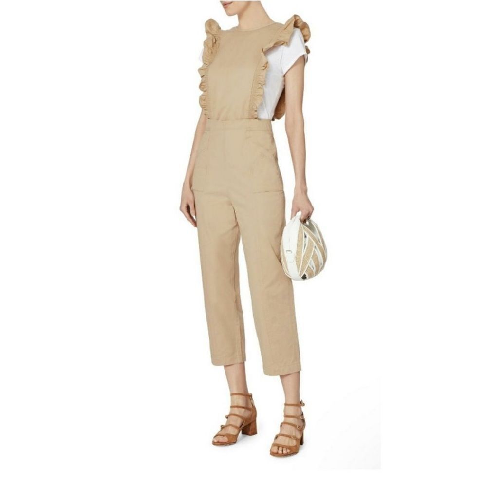 Ganni tan ruffle pinafore jumpsuit size XS